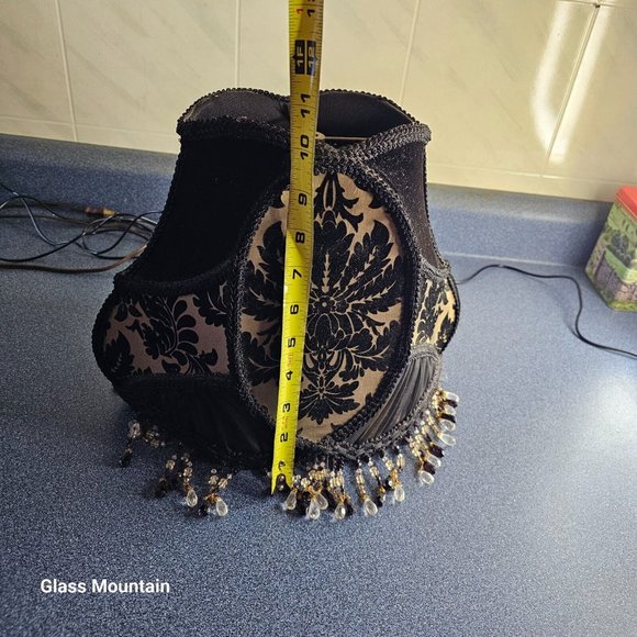 SOLD - Victorian Hand Sewn Woman & Lambs Floral Glass Beaded Fringe Lamp Shade - Picture 9 of 10